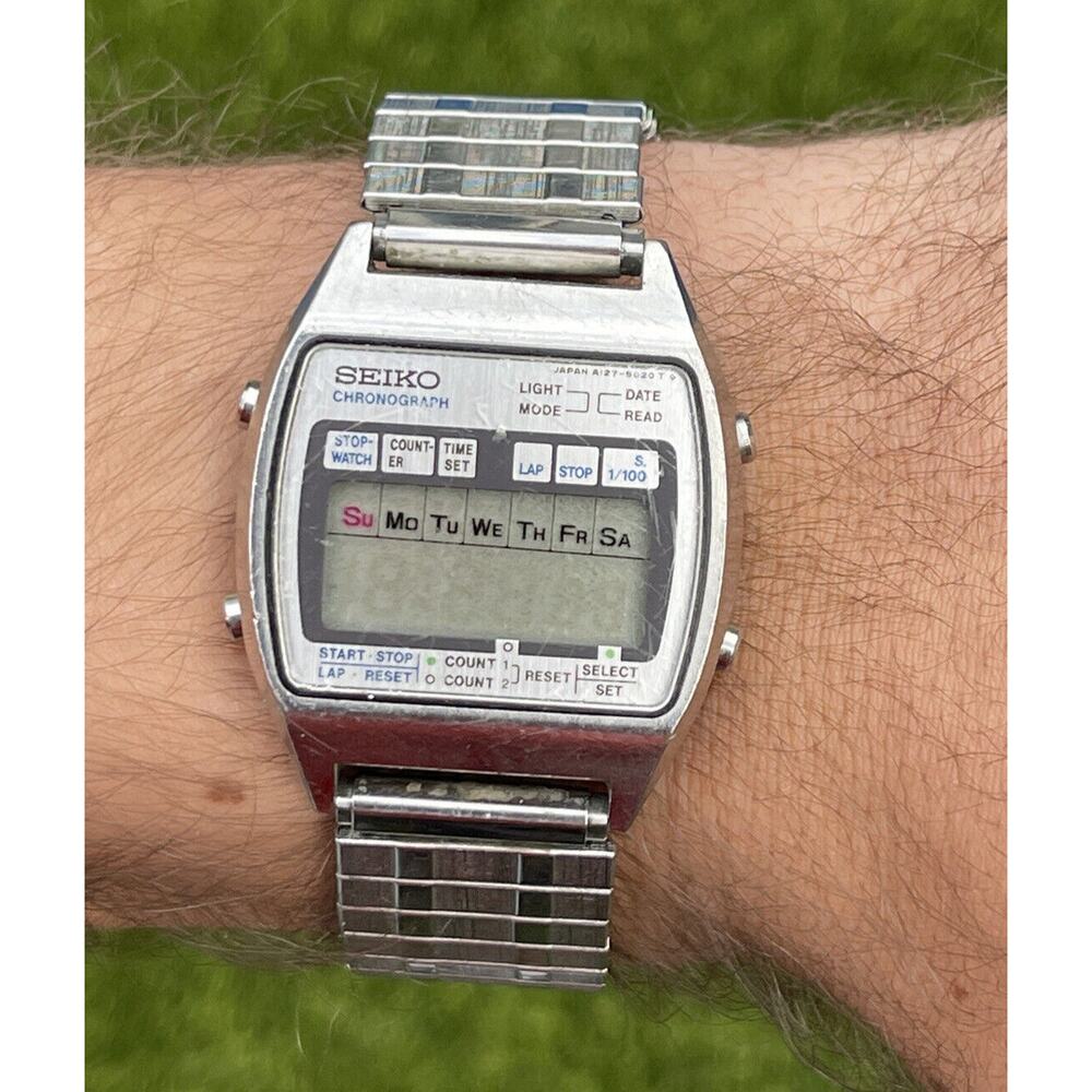 VTG 1980s SEIKO A639-5009 LCD CHRONOGRAPH WATCH GOLD TONE Dead Battery